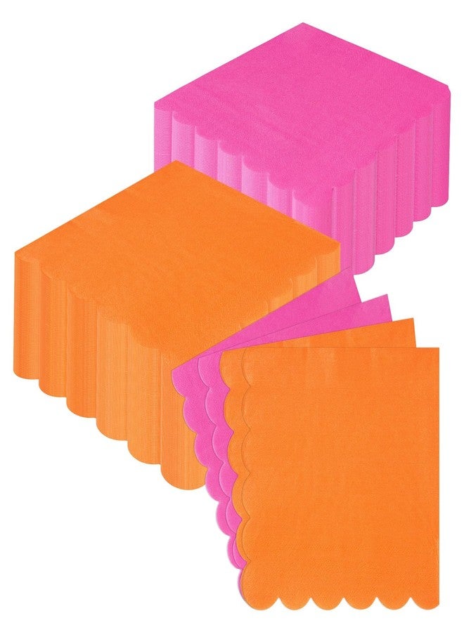 Greencian 100 Pcs Hot Pink and Orange Napkins 6.5"x 6.5" Pink Orange Cocktail Napkins 2 Colors Disposable Dinner Hand Towels For Tequila Sunrise Party Baby Shower Birthday - Image 1